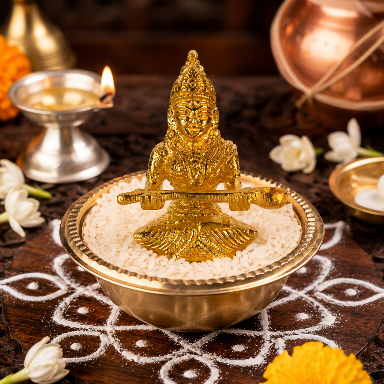 Annapurnai Brass Statue | Brass Annapurna Devi Idol for Home Temple & Pooja Room
