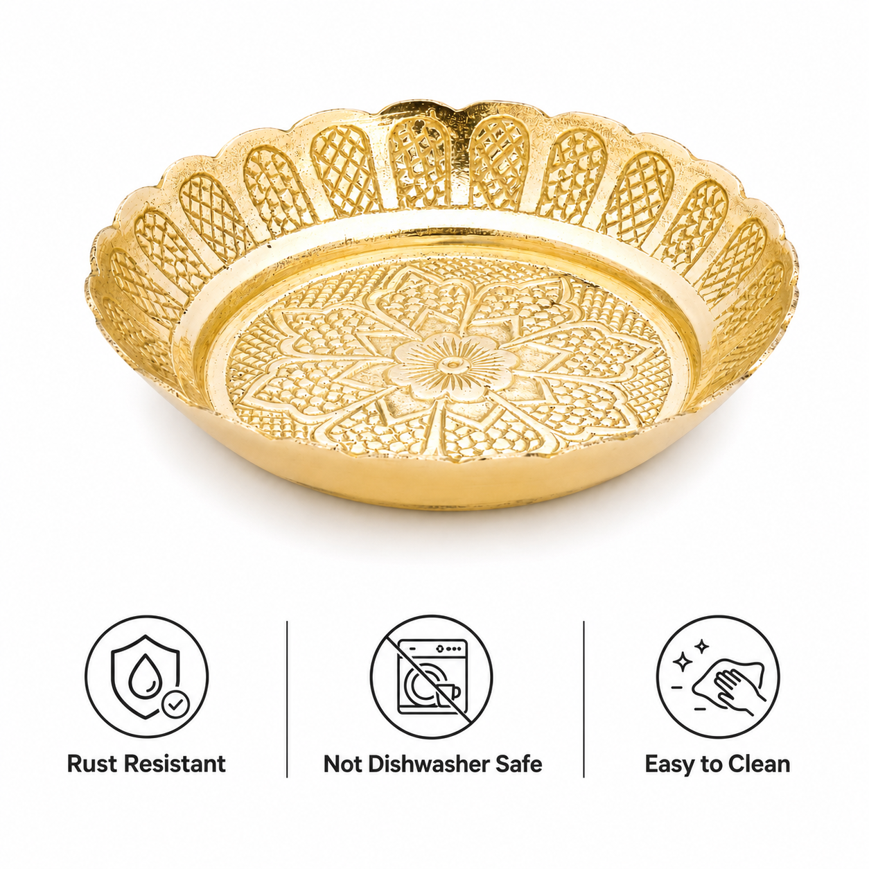 Anga Brass Pooja Tray Embossed No.3 – Decorative Puja Thali