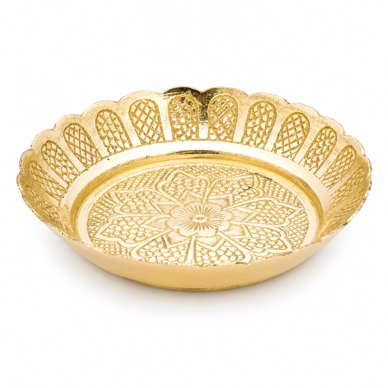 Anga Brass Pooja Tray Embossed No.3 – Decorative Puja Thali