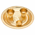 Premium Brass Pooja Bowls Set with Ganesha Engraved Pooja Plate, 2 Brass Bowls & Diya | Traditional Brass Aarti Set for Home Temple, Daily Pooja & Festival Gift