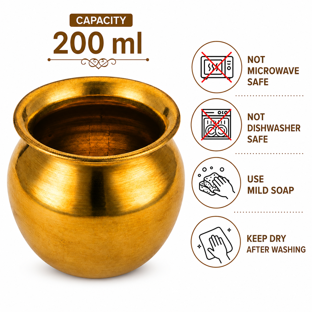 Heavy Brass Pooja Chembu 200ml – Traditional Brass Kalash for Daily Pooja