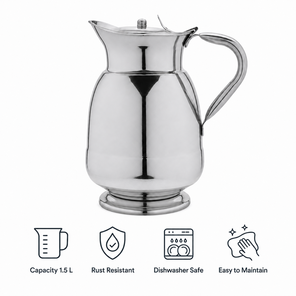 Anga Stainless steel Water Jug Queen No. 6 with Lid and Handle