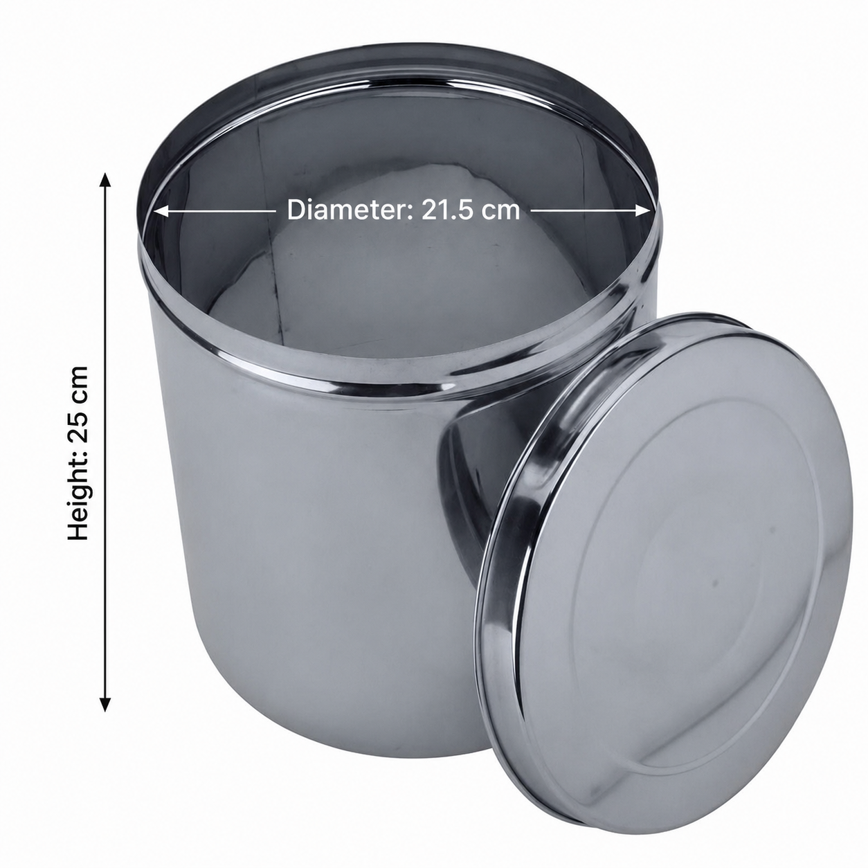 Anga 6-litre stainless steel storage dabba with lid for rice, atta, dal, flour, pulses and grains. Rust resistant, spacious and easy to clean.