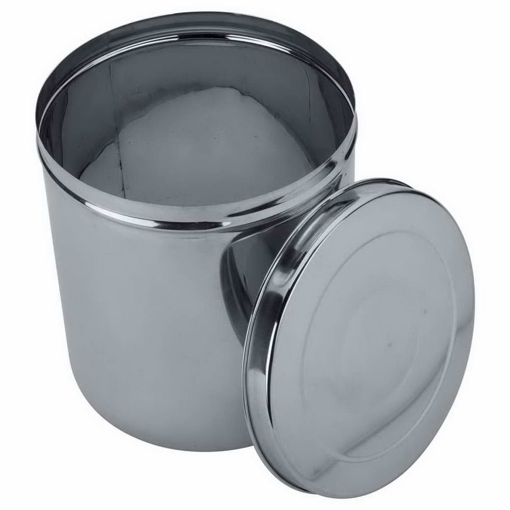 Anga 6-litre stainless steel storage dabba with lid for rice, atta, dal, flour, pulses and grains. Rust resistant, spacious and easy to clean.