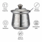 Anga Stainless Steel Ghee Pot with Spoon for Kitchen & Dining Table