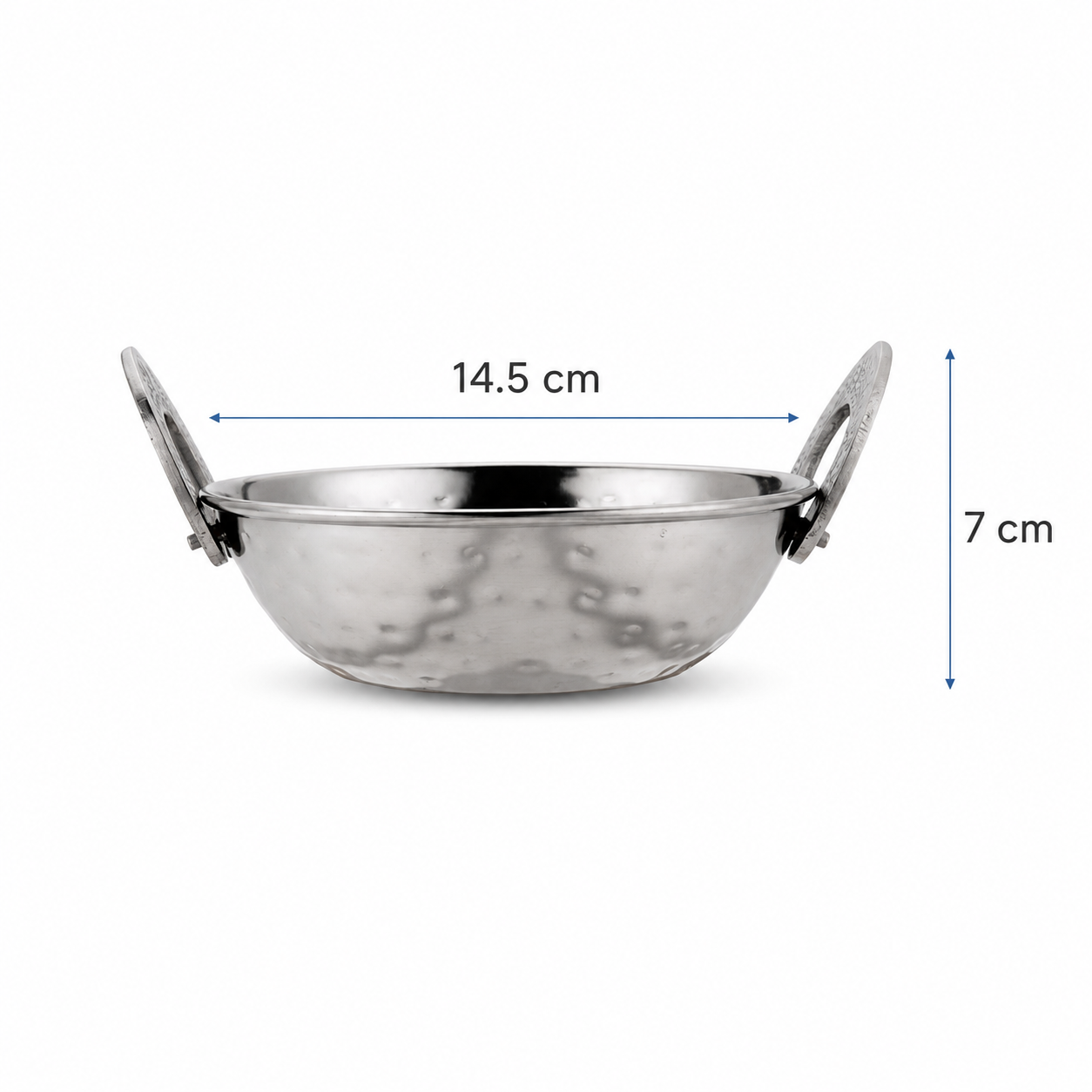 Anga Stainless Steel Hammered Kadai with Handles – 400ml