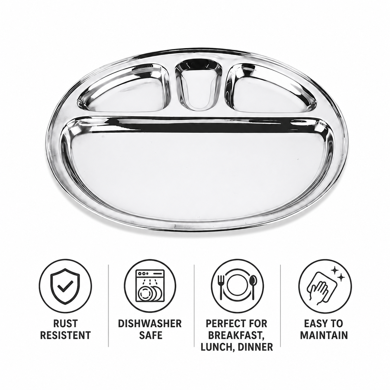 Premium Stainless Steel Oval Dinner Bojana Plate | Heavy Duty Mirror Finish Dining & Serving Plate