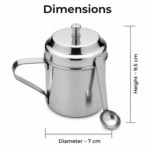 Anga DLX Stainless Steel Ghee Cup No.3 260 ML with Lid & Spoon