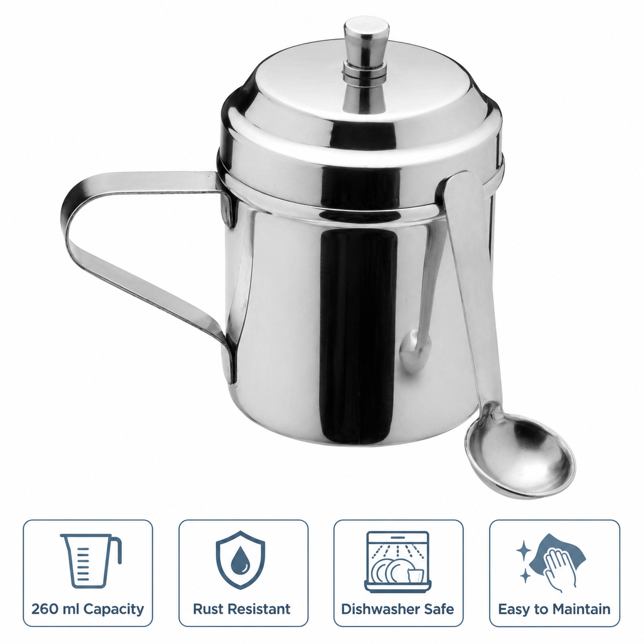 Anga DLX Stainless Steel Ghee Cup No.3 260 ML with Lid & Spoon