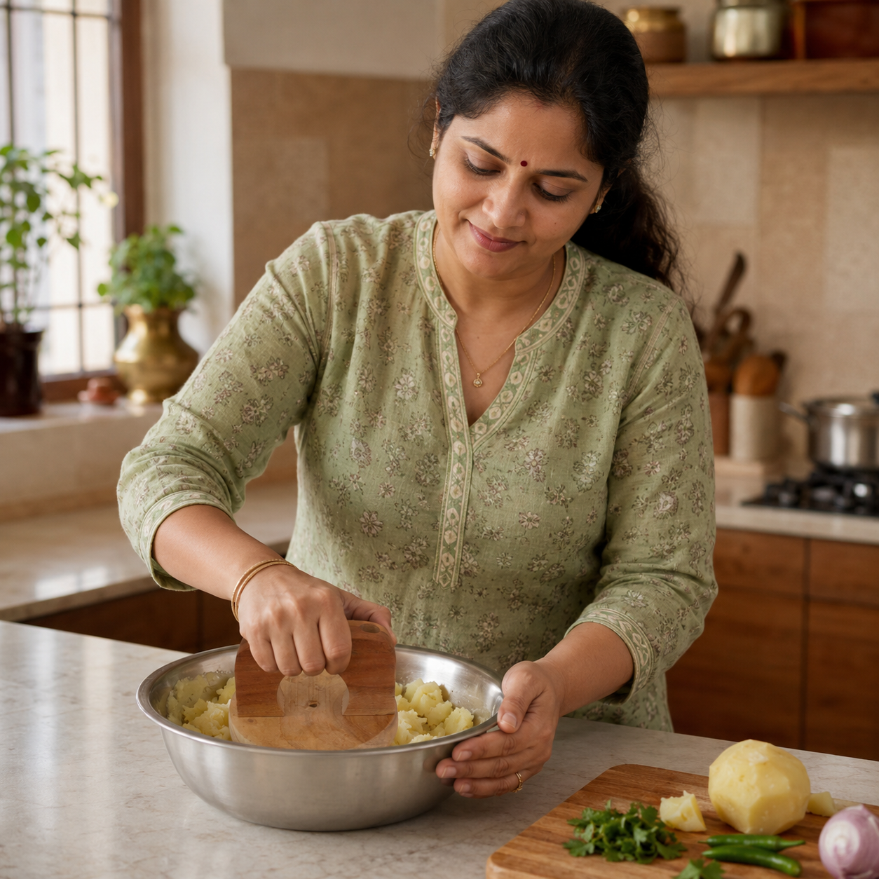 Anga- Wooden Heavy Potato Masher for Pav Bhaji & Vegetables