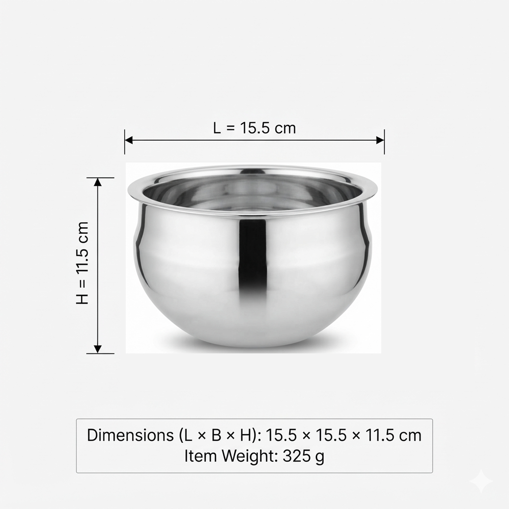 ANGA Stainless Steel Kundan Chatty 1.75 L | Kitchen Washing Vessel