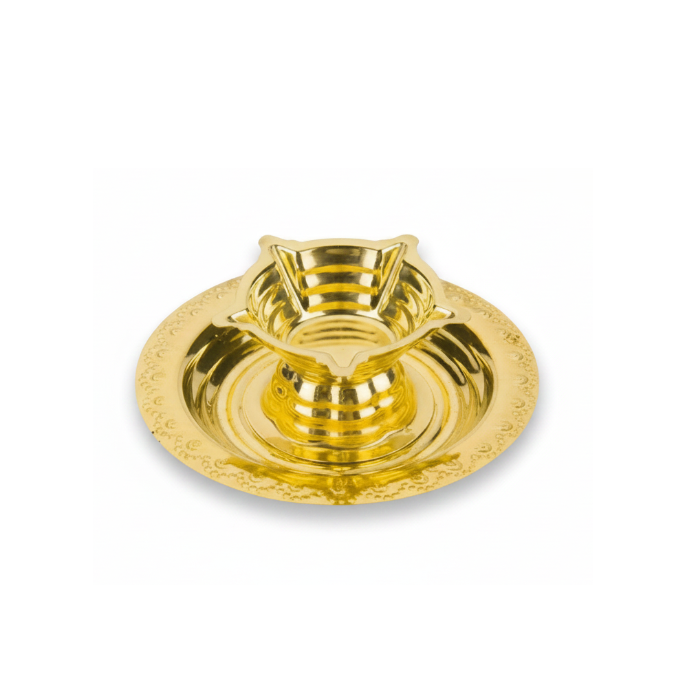 Brass Agal Five Star Deepam with Plate – Traditional 5 Face Diya Vilakku for Pooja, Karthigai Deepam & Home Decor
