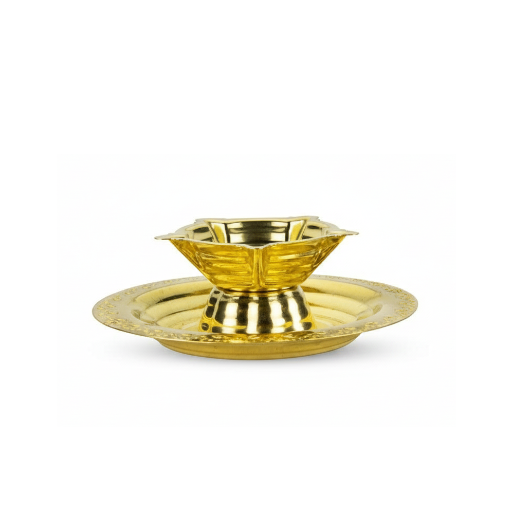 Brass Agal Five Star Deepam with Plate – Traditional 5 Face Diya Vilakku for Pooja, Karthigai Deepam & Home Decor