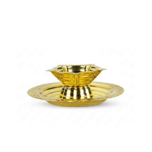 Brass Agal Five Star Deepam with Plate – Traditional 5 Face Diya Vilakku for Pooja, Karthigai Deepam & Home Decor