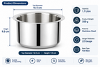 Stainless Steel Cooking Pot 1.7 Litre | 22 Gauge Flat Base Tope, Patila & Tapeli | Kitchen Cooking Vessel