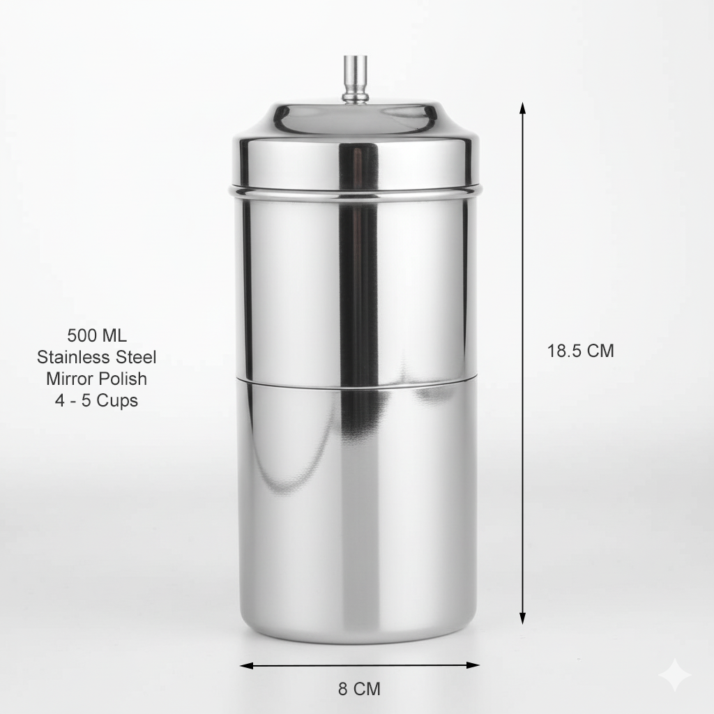 Standard 500 ml Stainless Steel South Indian Coffee Filter No.5 | Traditional Indian Filter Coffee Maker | Strong Decoction Drip Brewer